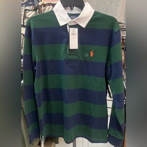 Polo Ralph Lauren Green and Blue Striped Rugby Shirt